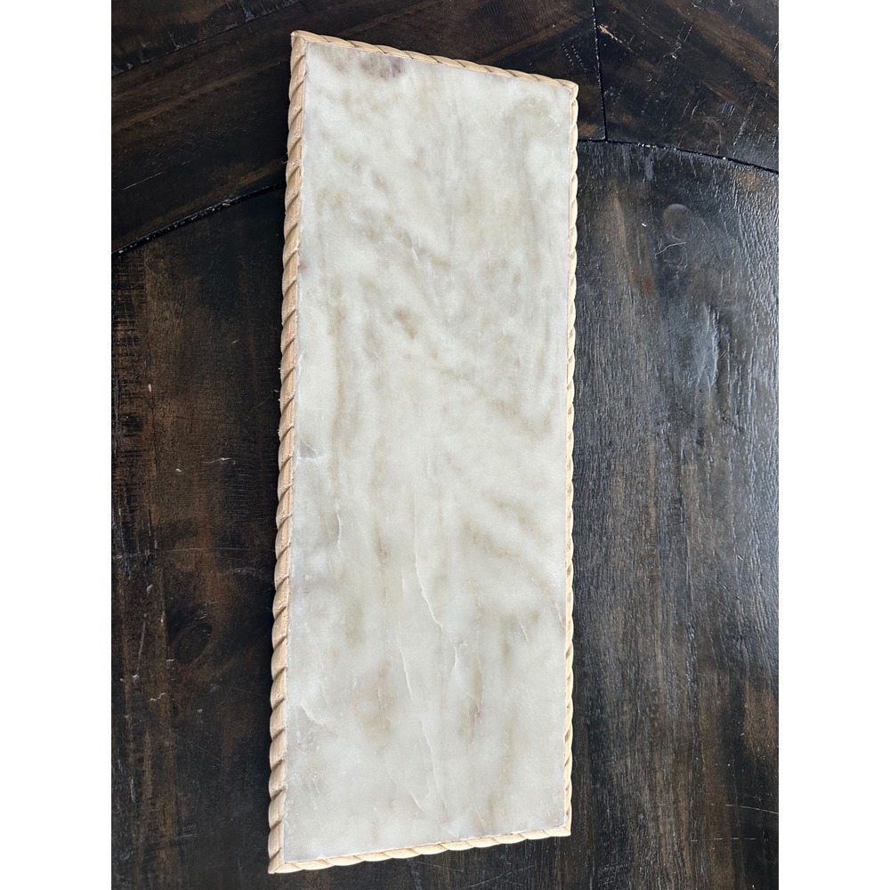 Vintage Marble Tray with natural Rope Edge Trim Rectangular Serving Platter